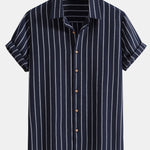 Ensemble — chemise rayée en coton mélangé & short en lin et coton
