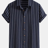 Ensemble — chemise rayée en coton mélangé & short en lin et coton