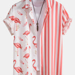 Ensemble — chemise à empiècements rayés et flamants roses & short de bain