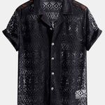 Ensemble — chemise cubaine texturée géométrique à manches courtes & pantalon en lin
