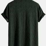 Ensemble — chemise cubaine en maille jacquard à losanges géométriques & pantalon texturé froissé