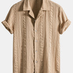 Ensemble Améline — chemise cubaine texturée jacquard géométrique & pantalon en lin à jambe droite
