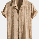 Ensemble Améline — chemise cubaine texturée jacquard géométrique & pantalon en lin à jambe droite