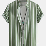 Ensemble — chemise boutonnée rayée & short de bain mi-long à cordon