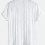 Ensemble — chemise cubaine texturée jacquard géométrique & pantalon en lin et coton