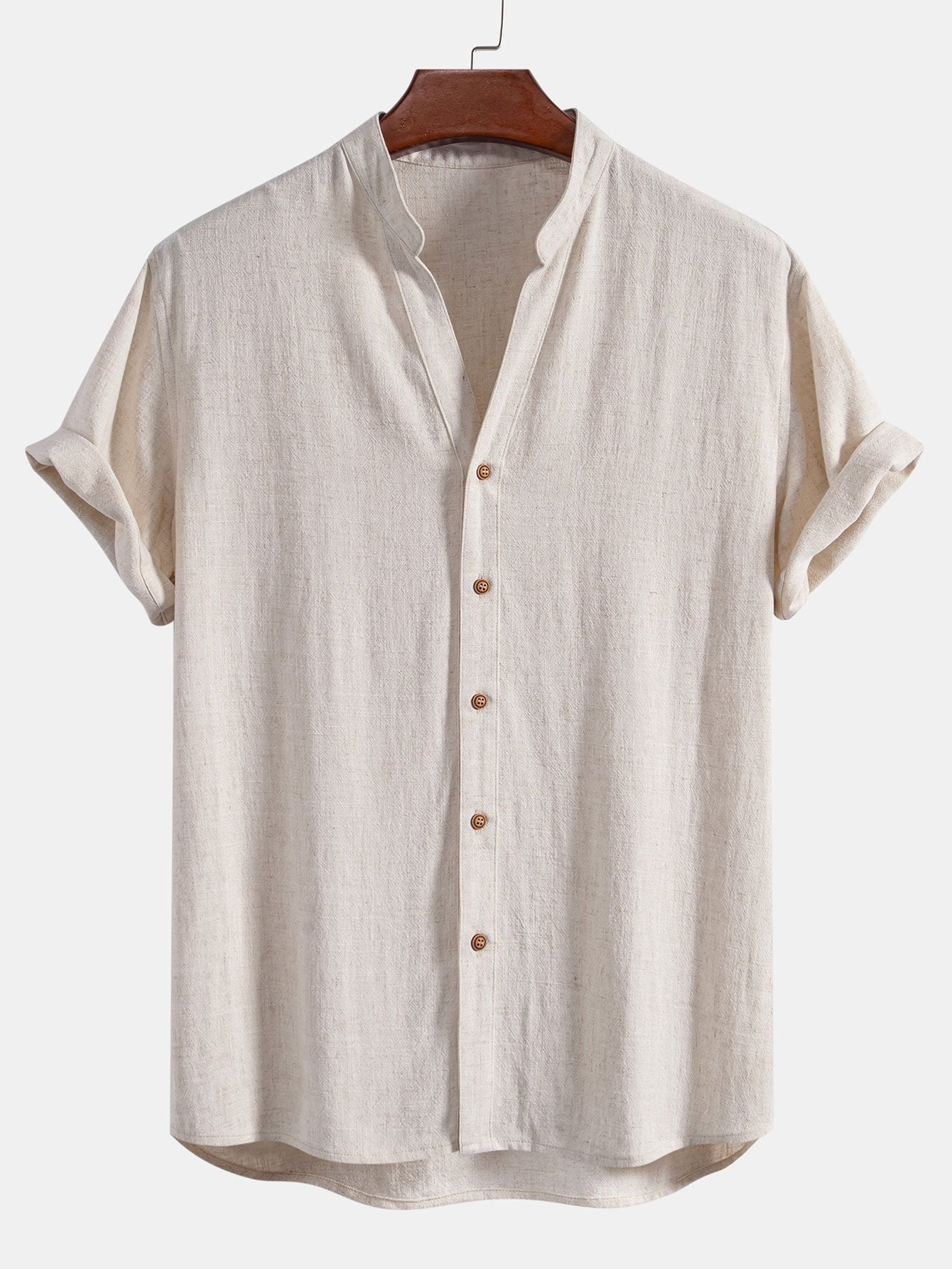 Chemise en lin et viscose à col V et manches courtes