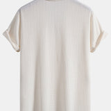 Ensemble — chemise cubaine gaufrée à manches courtes & pantalon en lin à jambe droite