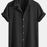 Ensemble — chemise cubaine gaufrée à manches courtes & pantalon en lin à jambe droite