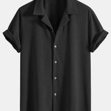 Ensemble — chemise cubaine gaufrée à manches courtes & pantalon en lin à jambe droite