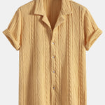 Ensemble — chemise cubaine texturée en maille géométrique & short de bain mi-long à cordon