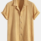 Ensemble — chemise cubaine texturée en maille géométrique & short de bain mi-long à cordon