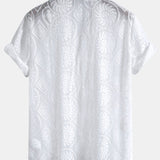 Ensemble — chemise cubaine brodée à fleurs & pantalon en lin à jambe droite