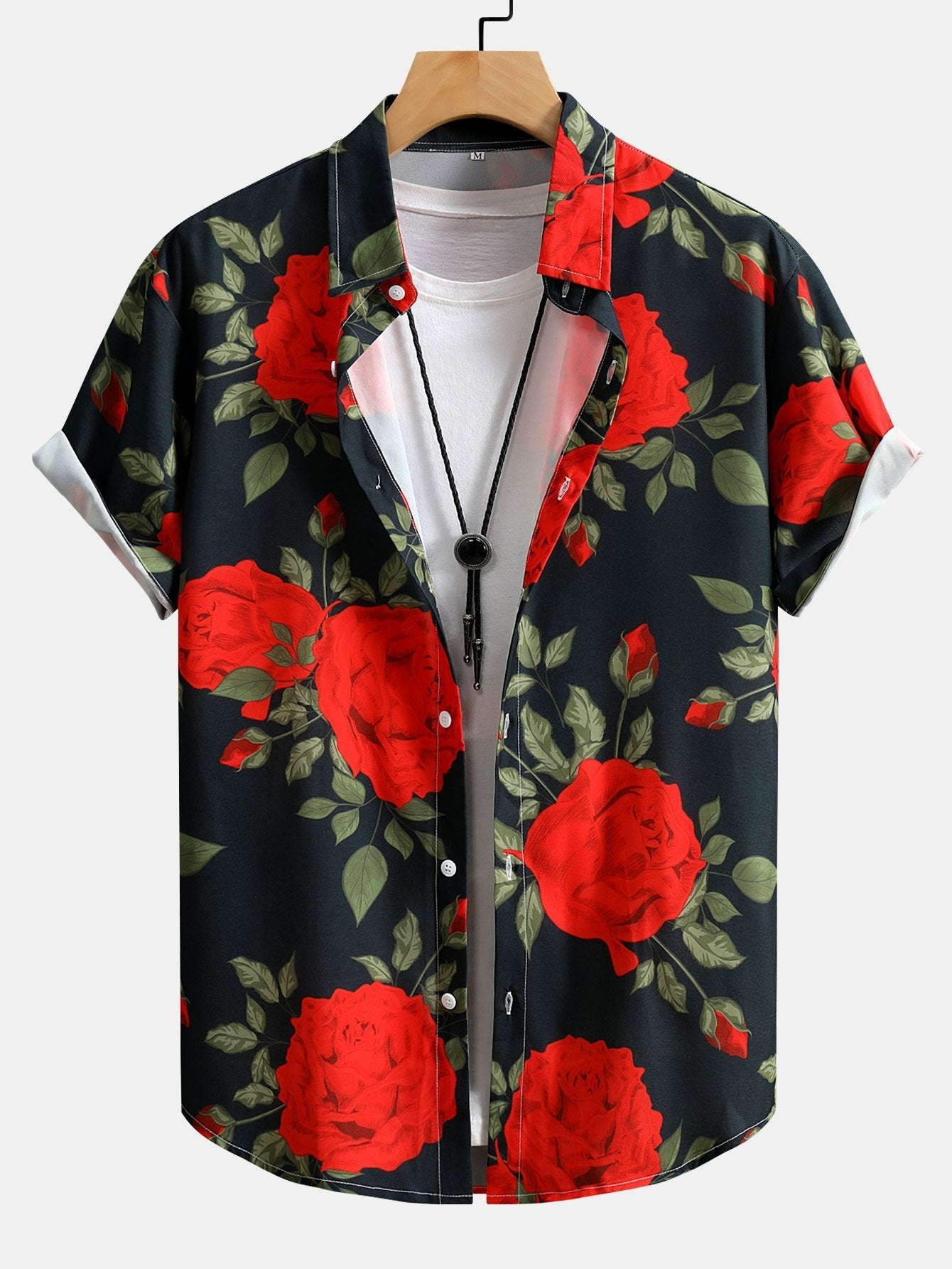 Ensemble — chemise à imprimé roses rouges & short de bain
