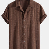 Ensemble — chemise cubaine ajourée jacquard géométrique & short texturé froissé à cordon