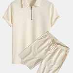 Ensemble — polo zippé jacquard rayé & short
