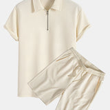 Ensemble — polo zippé jacquard rayé & short