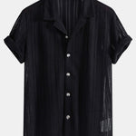 Ensemble — chemise cubaine texturée & pantalon en lin à jambe droite