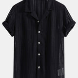 Ensemble — chemise cubaine texturée & pantalon en lin à jambe droite
