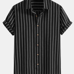 Ensemble — chemise rayée en coton mélangé & short en lin à cordon