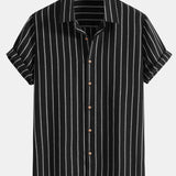 Ensemble — chemise rayée en coton mélangé & short en lin à cordon