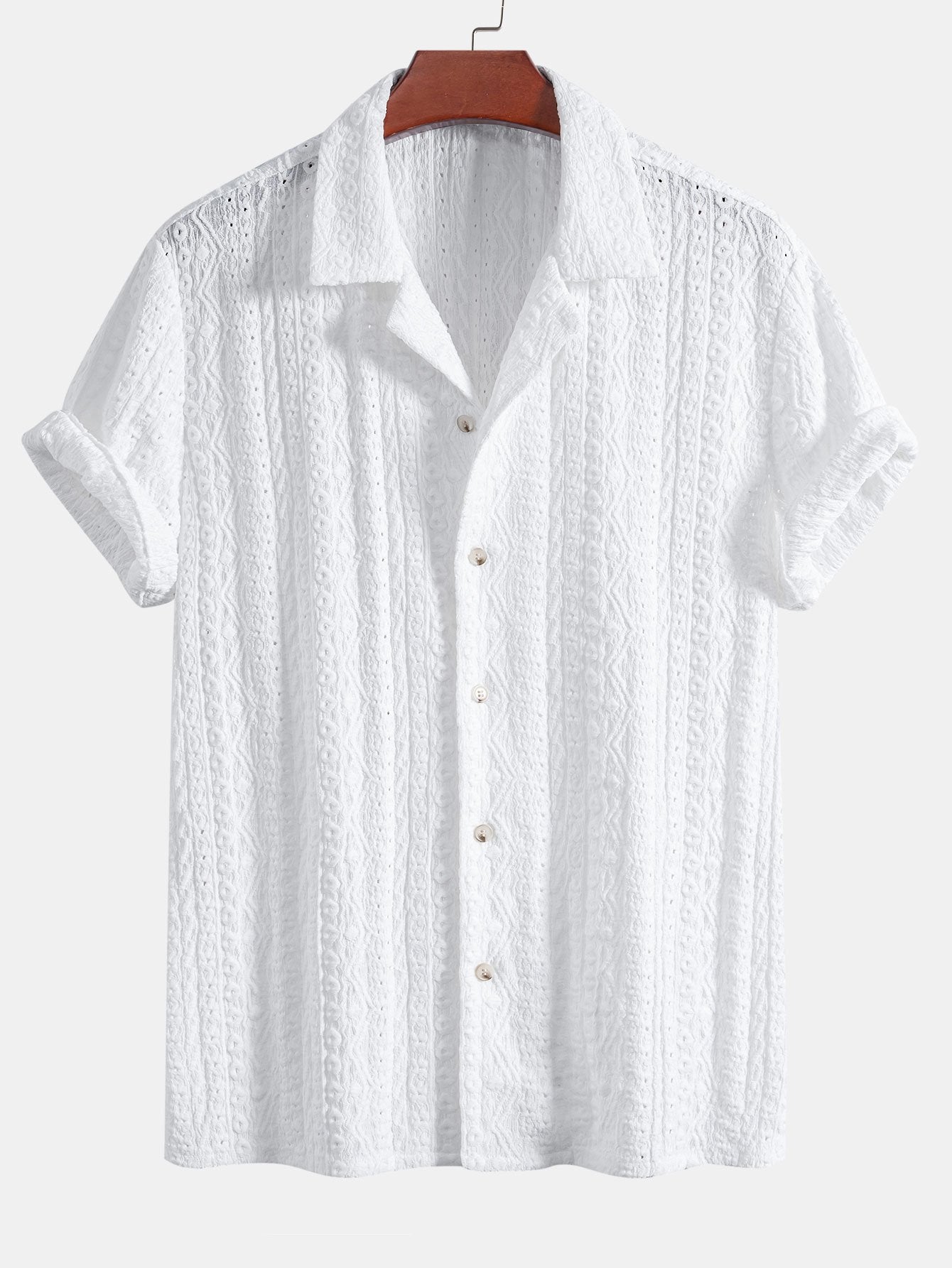 Ensemble — chemise cubaine texturée jacquard géométrique & pantalon en lin et coton