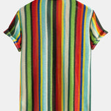 Ensemble Capucine — chemise cubaine gaufrée à rayures colorées & short de bain
