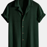 Ensemble — chemise cubaine gaufrée en maille à manches courtes & pantalon texturé froissé