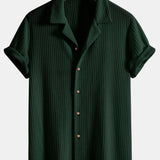 Ensemble — chemise cubaine gaufrée en maille à manches courtes & pantalon texturé froissé