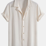 Ensemble — chemise cubaine gaufrée à manches courtes & pantalon en lin à jambe droite