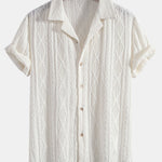 Ensemble — chemise cubaine ajourée jacquard géométrique & short à cordon en lin mélangé