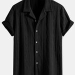 Ensemble — chemise cubaine en maille jacquard à losanges géométriques & pantalon texturé froissé