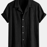 Ensemble — chemise cubaine en maille jacquard à losanges géométriques & pantalon texturé froissé