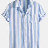 Ensemble — chemise rayée à col cubain & pantalon en lin à jambe droite