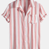 Ensemble — chemise rayée à col cubain & pantalon en lin à jambe droite