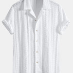 Ensemble Capucine — chemise cubaine texturée jacquard géométrique & pantalon en lin à jambe droite