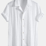 Ensemble Capucine — chemise cubaine texturée jacquard géométrique & pantalon en lin à jambe droite