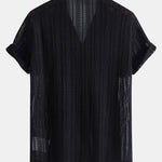 Ensemble — chemise cubaine texturée & pantalon en lin à jambe droite