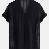 Ensemble — chemise cubaine texturée & pantalon en lin à jambe droite