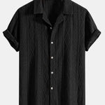 Ensemble — chemise cubaine ajourée jacquard géométrique & short à cordon en lin mélangé