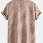 Ensemble — chemise cubaine jacquard pied-de-poule & pantalon en lin à jambe droite