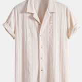 Ensemble — chemise cubaine en maille jacquard à losanges géométriques & pantalon texturé froissé