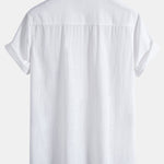 Chemise en lin et coton à col officier et imprimé palmiers