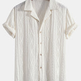 Ensemble — chemise cubaine ajourée jacquard géométrique & short texturé froissé à cordon