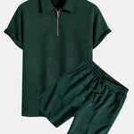 Ensemble — polo zippé jacquard rayé & short