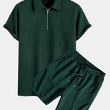 Ensemble — polo zippé jacquard rayé & short