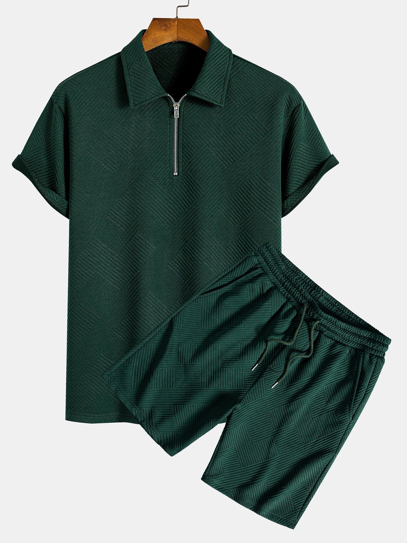 Ensemble — polo zippé jacquard rayé & short
