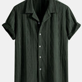 Ensemble — chemise cubaine en maille jacquard à losanges géométriques & pantalon texturé froissé