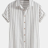 Ensemble — chemise rayée en coton mélangé & pantalon texturé froissé à jambe droite