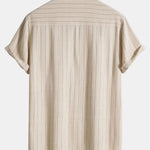 Ensemble — chemise rayée en lin mélangé à col henley & short en lin et coton