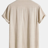 Ensemble — chemise rayée en lin mélangé à col henley & short en lin et coton